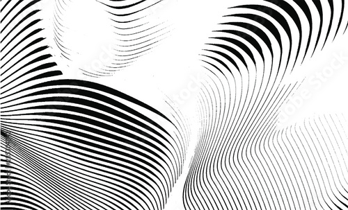 Monochrome curved lines and brush strokes Texture. Abstract distressed vector illustration. Overlay over any design to create interesting effect and depth. Black isolated on white. EPS10