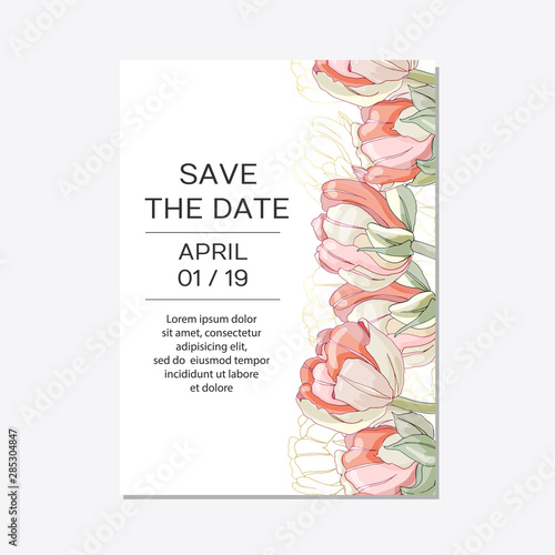 Elegant floral invite set modern card in tulips