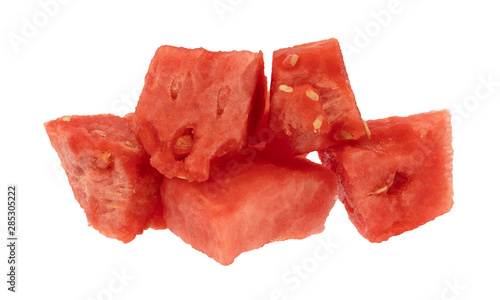 Watermelon chunks on a white background side view