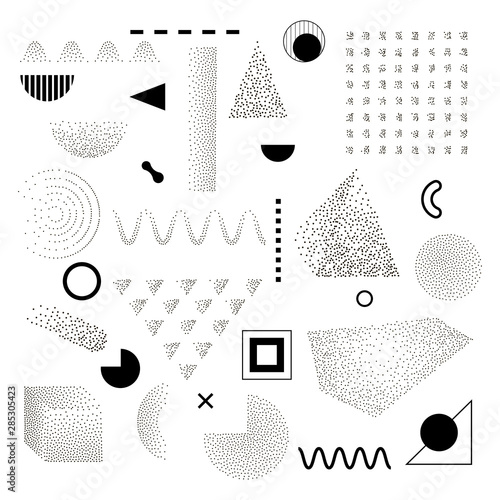 Memphis set elements universal trend halftone geometric shapes