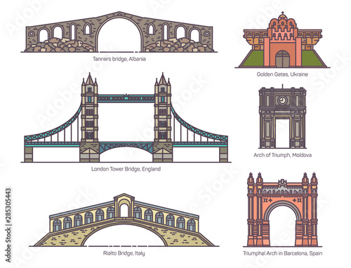 European architecture arc set, arch, bridges, gate