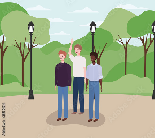 interracial group of men on the park