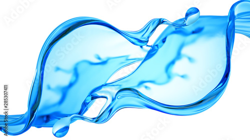 Splash of clear blue liquid  water. 3d illustration  3d rendering.