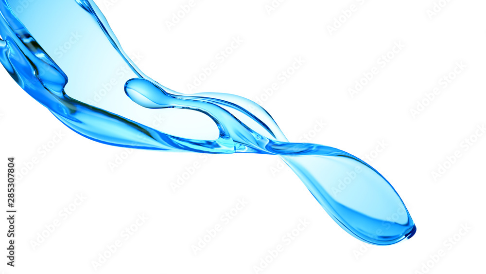 Fototapeta premium Splash of clear blue liquid, water. 3d illustration, 3d rendering.