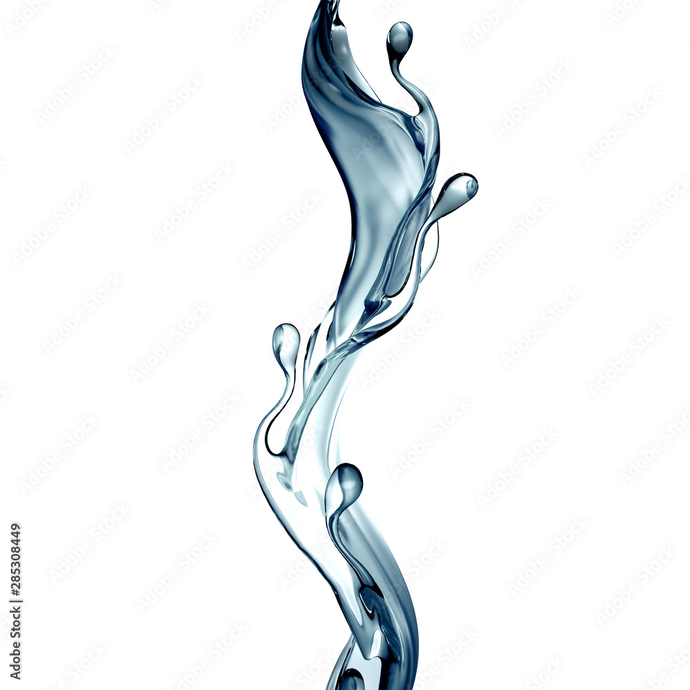 Obraz premium Splash of clear blue liquid, water. 3d illustration, 3d rendering.