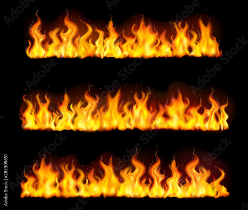 Realistic Fire Flame Borders Icon Set