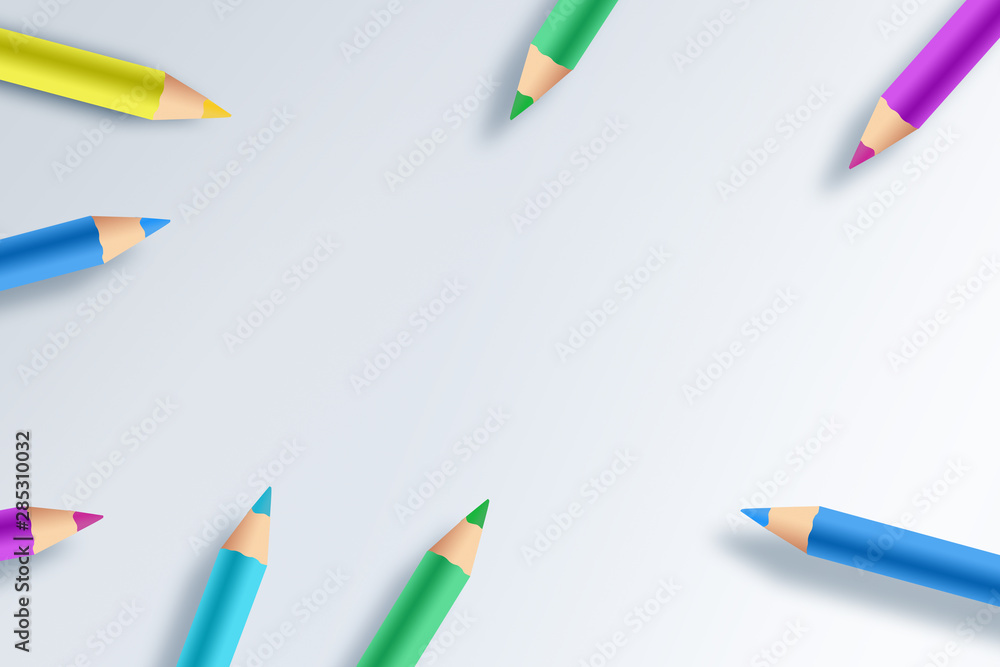 Back to school. Background made of colored pencils. View from above
