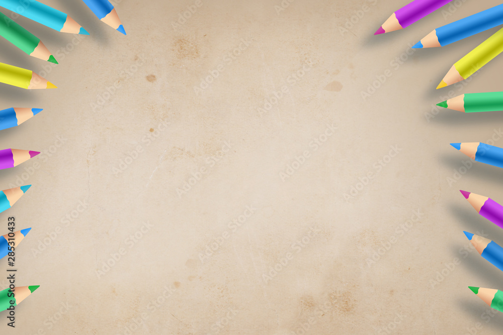 Back to school. Background made of colored pencils. View from above