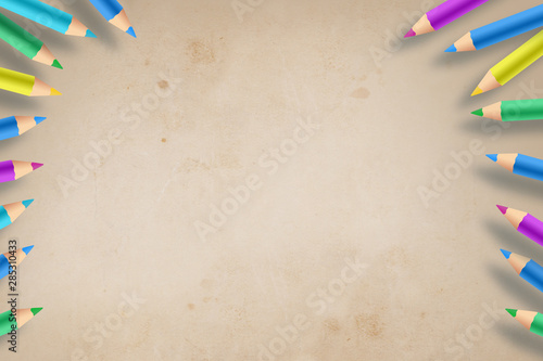 Obraz na płótnie Back to school. Background made of colored pencils. View from above w salonie
