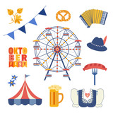 Oktoberfest hand drawn flat color vector icons set