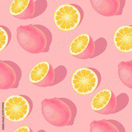 Seamless pattern with lemon slices and whole
