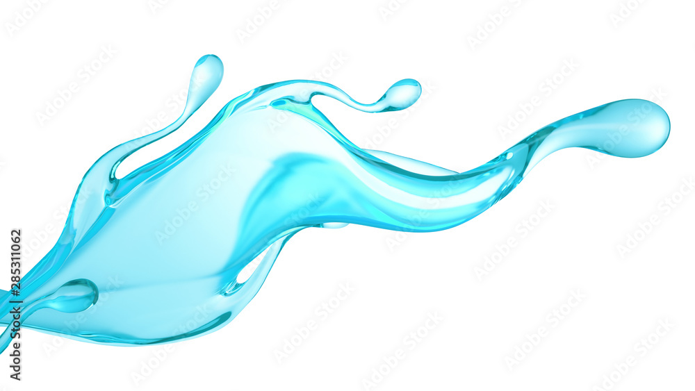 Splash of clear blue liquid, water. 3d illustration, 3d rendering.