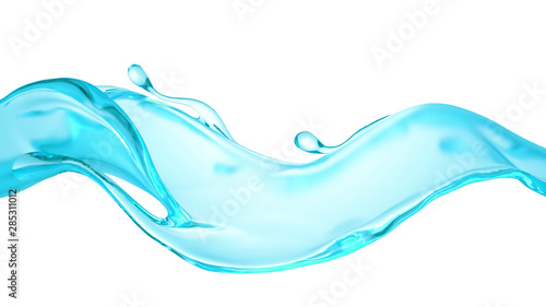 Splash of clear blue liquid, water. 3d illustration, 3d rendering.
