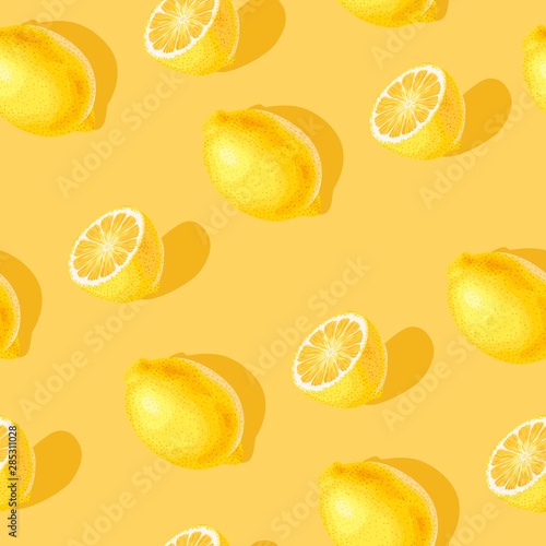 Seamless pattern with lemon slices and whole