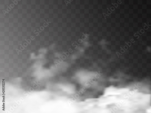 Smoke, wind vector collection, isolated, transparent background. Set of realistic white smoke steam, waves from coffee,tea,cigarettes, hot food,... Fog and mist effect.