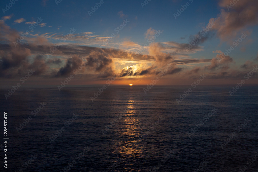 Beautiful sunset on horizon at the atlantic sea