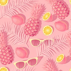 Keuken achterwand Ananas patronen Exotische bloemen en vruchten patroon  © olga_igorevna