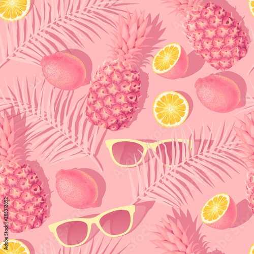 Flowers and exotic fruits vector seamless pattern
