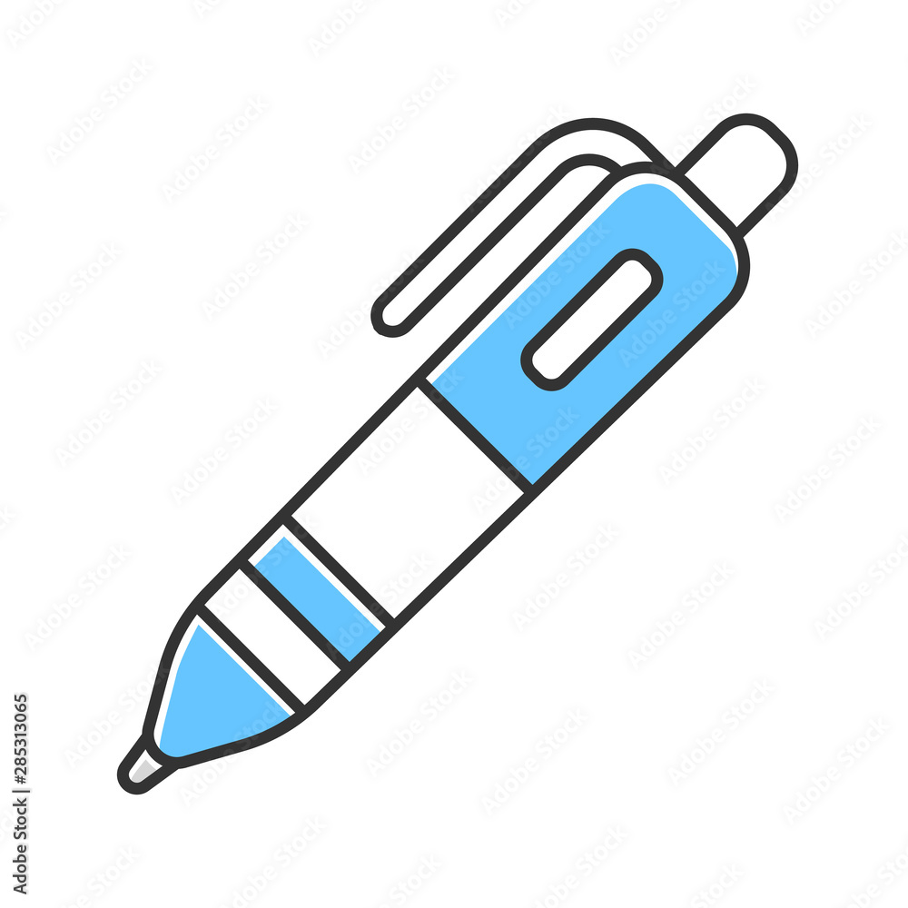 Automatic ballpoint pen color icon. Writing tool isolated vector illustration. Stationery items shop, school supplies store logo. Document signing instrument. Office workplace, education attribute Automatic ballpoint pen color icon. Writing tool isolated vector illustration. Stationery items shop, school supplies store logo. Document signing instrument. Office workplace, education attribute