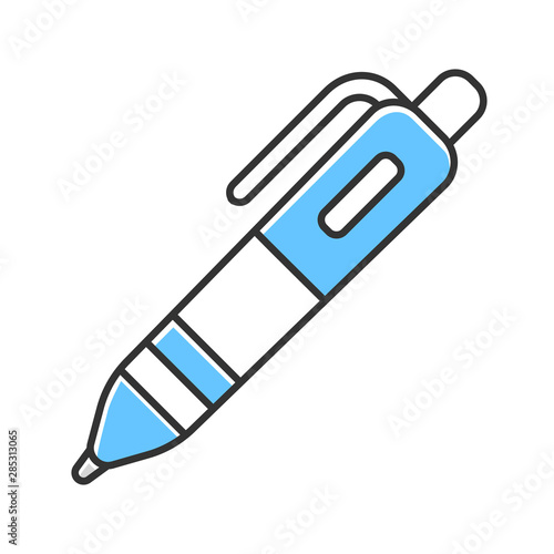 Automatic ballpoint pen color icon. Writing tool isolated vector illustration. Stationery items shop, school supplies store logo. Document signing instrument. Office workplace, education attribute