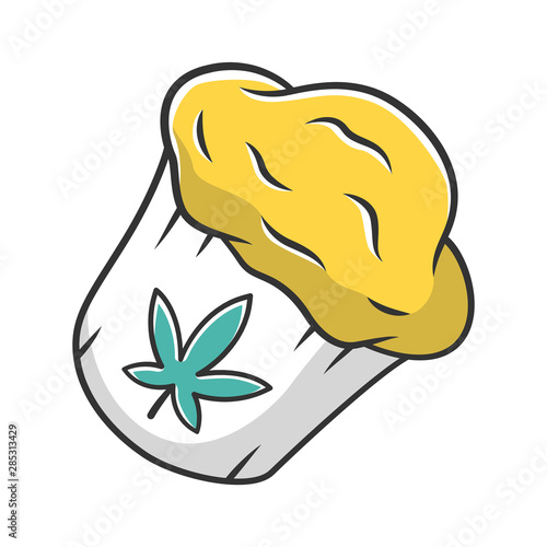Cannabis cupcake color icon. Weed muffin. Homemade edible kit. Pie cooking. Hemp cookies. Marijuana legalization. Cannabis industry. Cannabis industry. Drug use. Isolated vector illustration