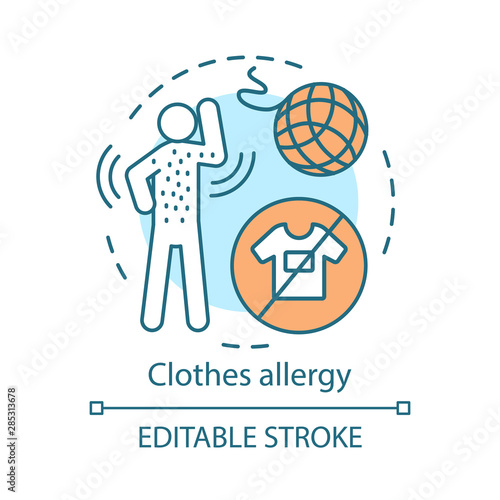 Clothes allergy concept icon. Textile contact dermatitis idea thin line illustration. Hives, itchy skin, rash symptoms. Polyester, nylon, wool allergy. Vector isolated outline drawing. Editable stroke