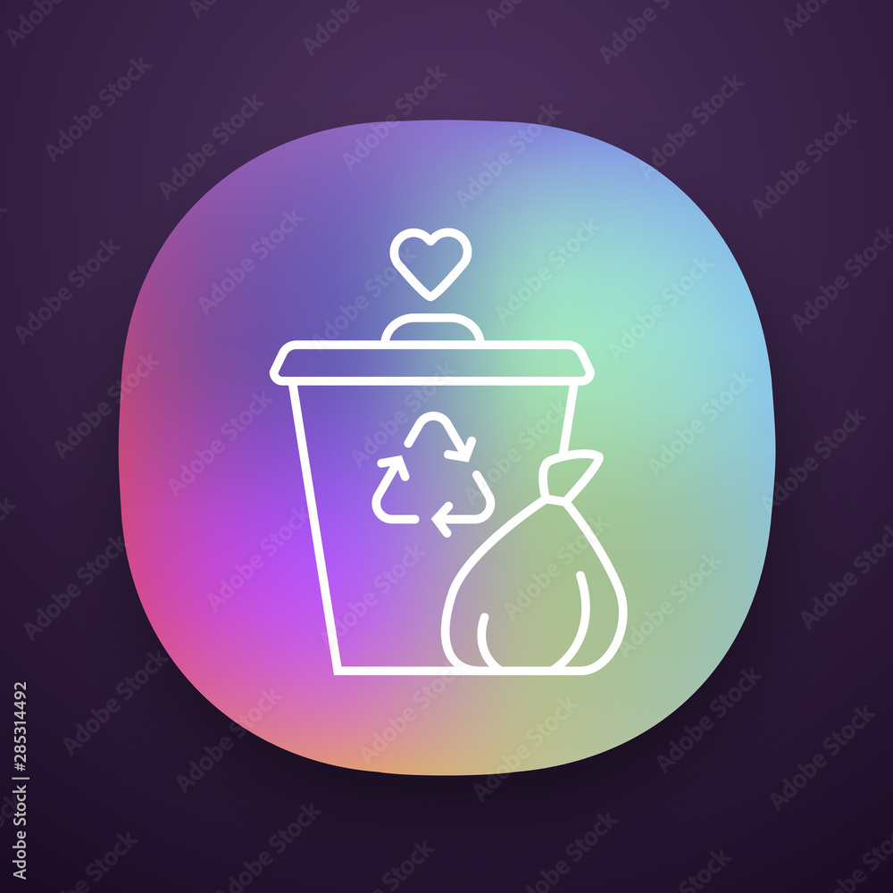 Garbage disposal app icon. Waste management volunteer program. Help sorting litter. Recycling and composting services. UI/UX user interface. Web or mobile application. Vector isolated illustration Garbage disposal app icon. Waste management volunteer program. Help sorting litter. Recycling and composting services. UI/UX user interface. Web or mobile application. Vector isolated illustration