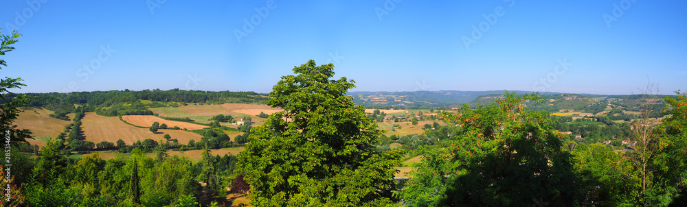 panoramic view of the valley from the village of Cordes-sur-Ciel, favorite village of the French, in Occitania (South of France)