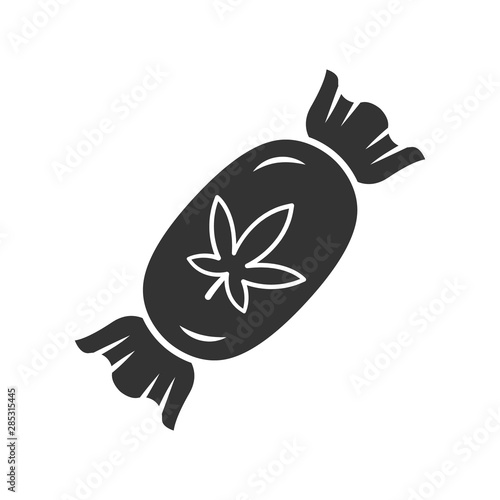 Marijuana hard color icon. Weed product. Cannabis industry. CBD lollipop. Relaxing sweetmeat. Hemp sweets. Alternative medication. Marijuana legalization. Drug use. Isolated vector illustration