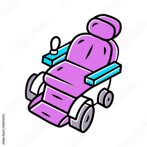 Motorized wheelchair color icon. Mobility aid device for physically disabled people. Transportation for handicapped person. Remote controlled wheelchair, scooter. Isolated vector illustration