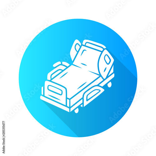 Motorized, electric hospital bed flat design long shadow glyph icon. Device for physically disabled people. Paraplegic person treatment. Rehabilitation equipment. Vector silhouette illustration