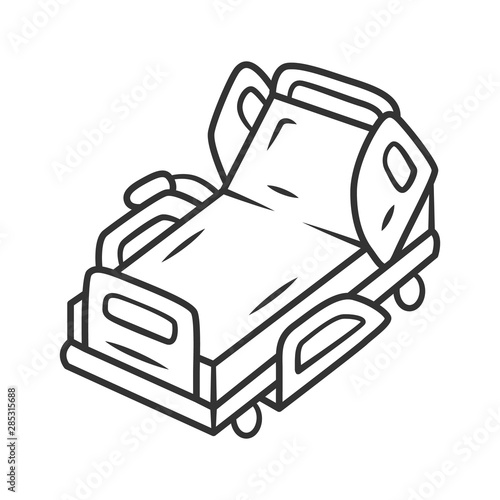 Motorized, electric hospital bed linear icon. Device for physically disabled people. Paraplegic person treatment. Thin line illustration. Contour symbol. Vector isolated drawing. Editable stroke
