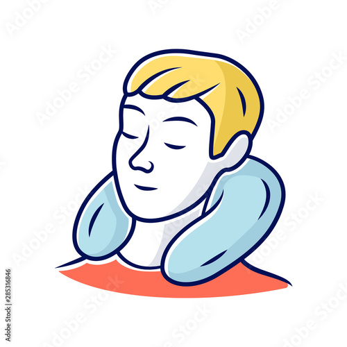 Travel neck pillow color icon. Air, inflatable cushion. Neck support. U pillow for rest. Journey, voyage comfort, relaxation. Travelling, trip equipment, item, accessory. Isolated vector illustration