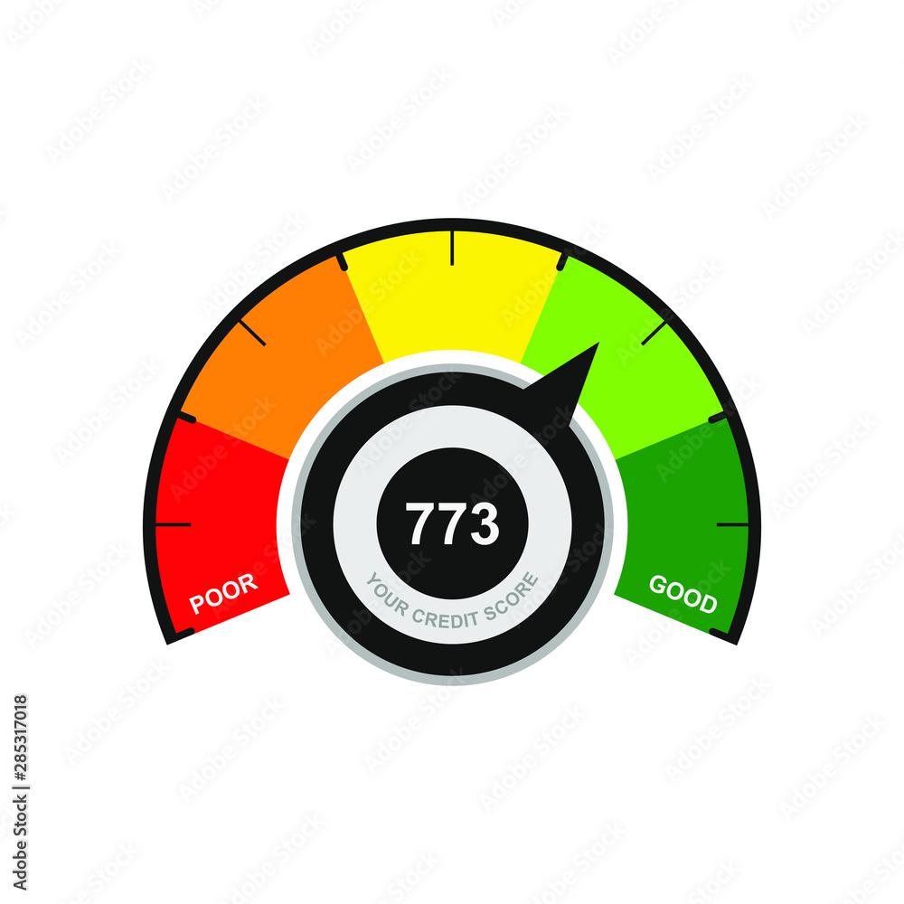 Credit score indicators. Speedometer goods gauge rating meter. Level ...