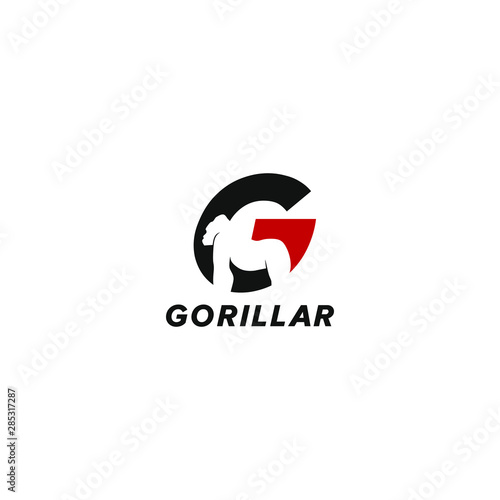 simple modern bold  black and red circle letter G logo icon  gorilla logo designs  concept