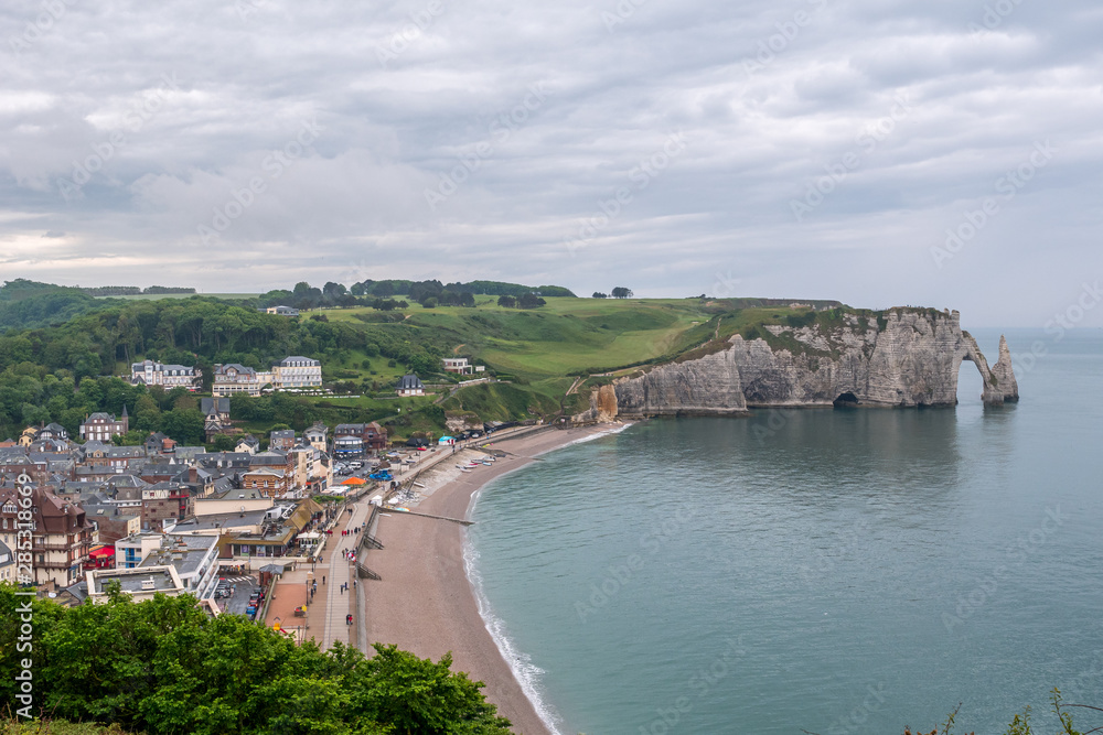 Etretat: the village,  beach, mountains and cliffs, Normandy, France