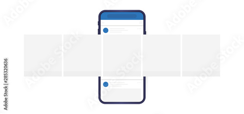 Social media design concept. Smartphone with interface carousel post on social network. Modern flat style vector illustration