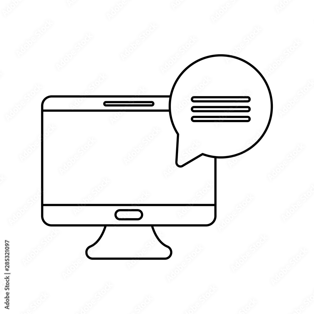 desktop computer with speech bubble desktop computer with speech bubble