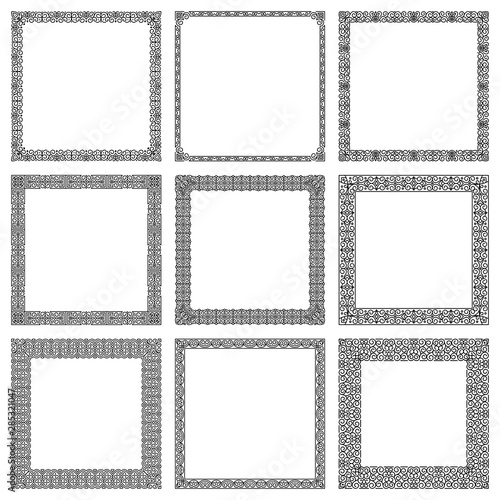 Set of vector square frames in traditional East style