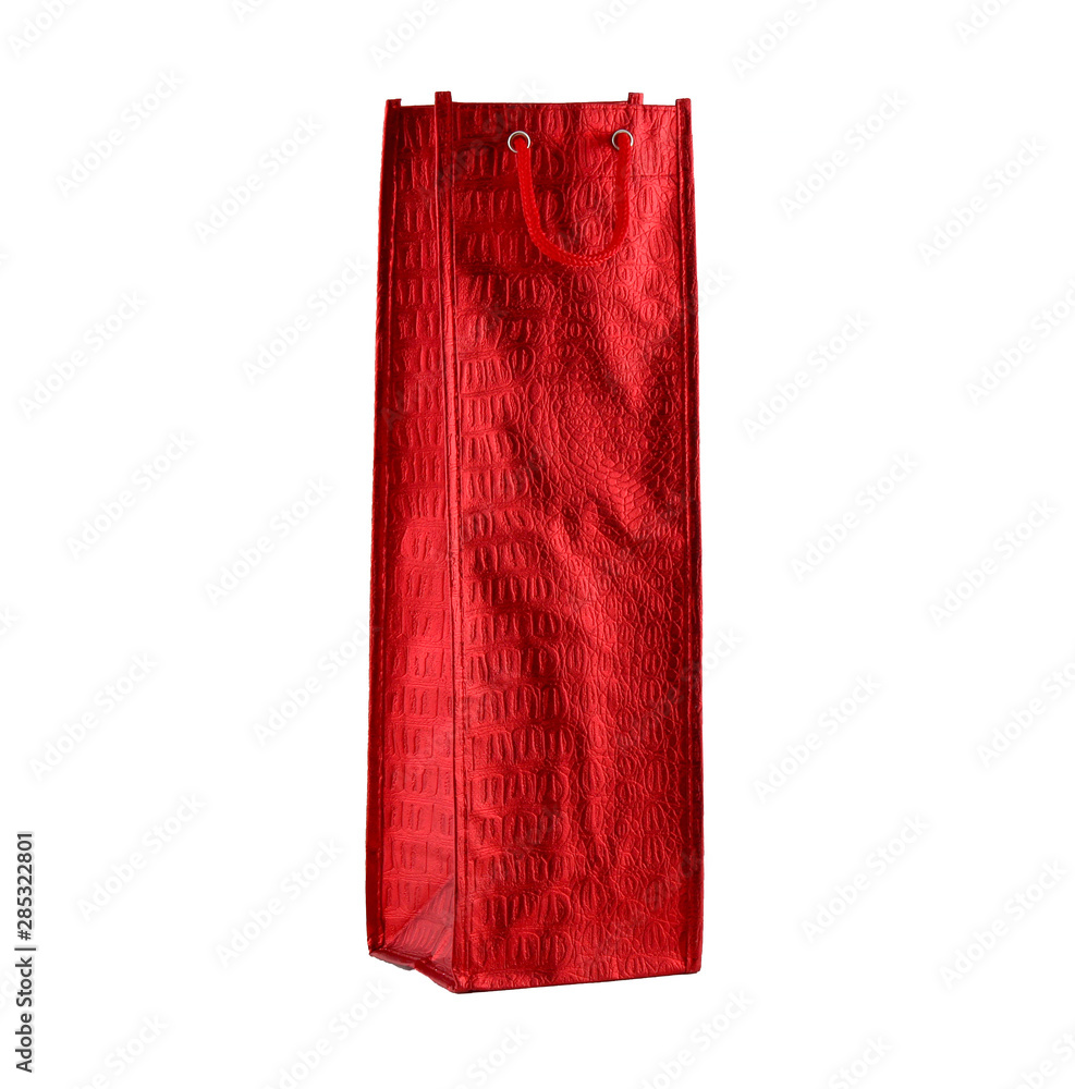 Wne red paper bag isolated on the white background. It is intended for shopping or for discounts and sales.