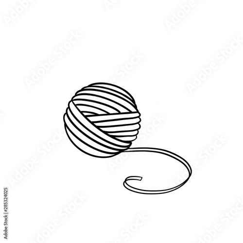Illustration of yarn ball. For crocheting and knitting print, icons, web, logo, tags. Outline design. Isolated on white. 