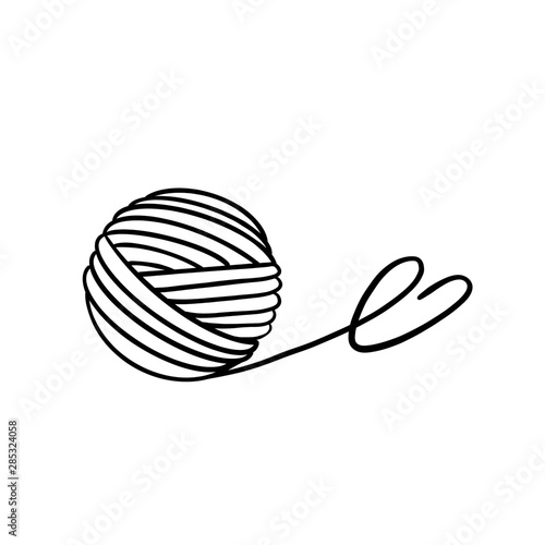 Illustration of yarn ball with knitting heart. For crocheting and knitting print, icons, website, logo, tag, label, creative design. Love knitting. Isolated objects on white.