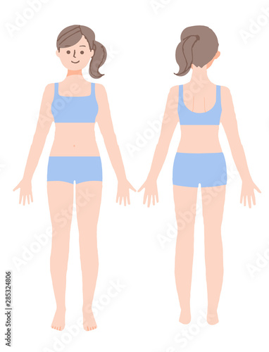 Full body (front and back) of a woman in underwear