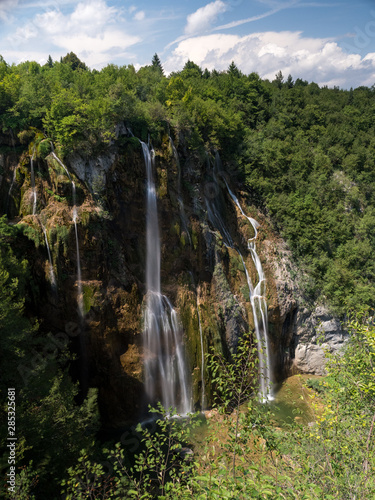 Plitvice Lakes  Croatia  august 2019  The highest waterfall in Croatia  in Plitvicka Jezera UNESCO National park