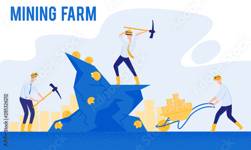 Hard Work and Making Money. Mining Farm. Vector.