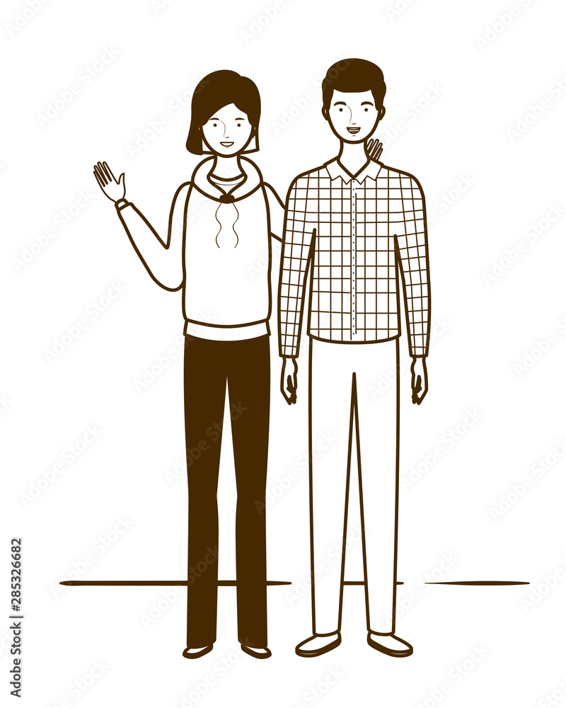 silhouette of couple of people standing on white background silhouette of couple of people standing on white background