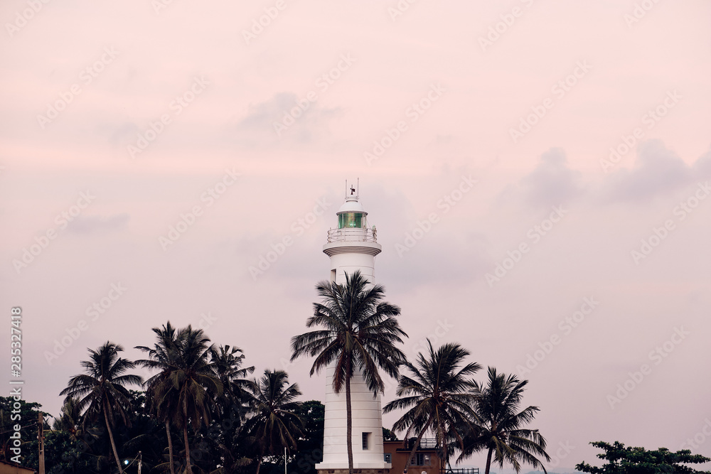 Beautiful White Lighthouse Fort Galle Sri Lanka