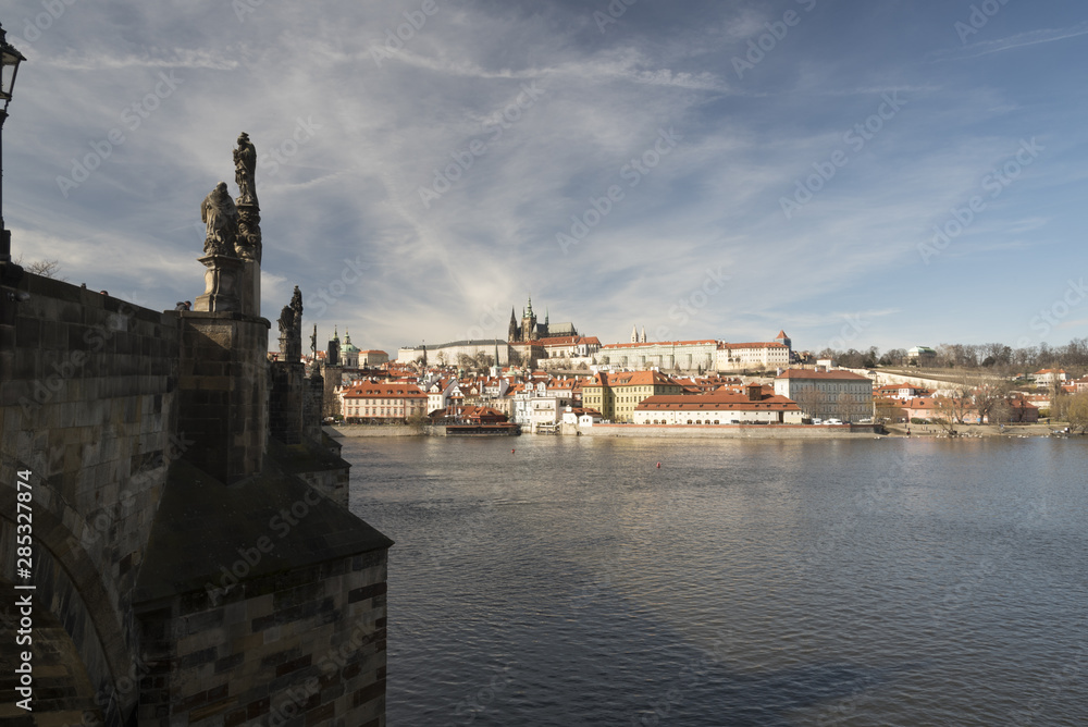 Karluv most bridge, Vltava river, Mala Strana and Hradcany with Prazsky hrad castle in Praha city in Czech republic