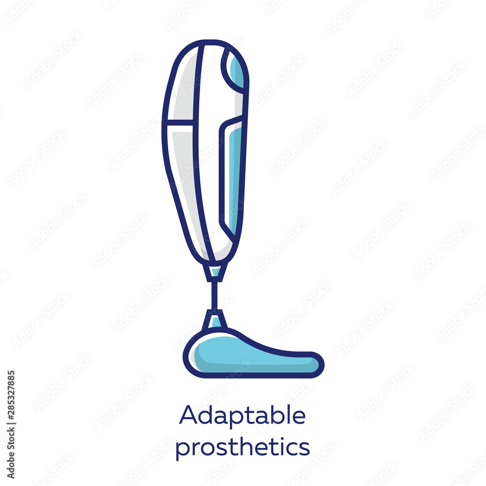 Adaptable prosthetics blue color icon. Missing body part replacing ...