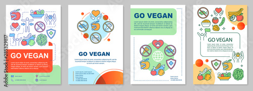 Go vegan brochure template layout. Vegetarian lifestyle flyer, booklet, leaflet print design with linear illustrations. Vector page layouts for magazines, annual reports, advertising posters